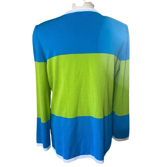 Exclusively Misook Blue Green Colorblock Long Sleeve Cardigan Sweater Size M - Picture 4 of 10